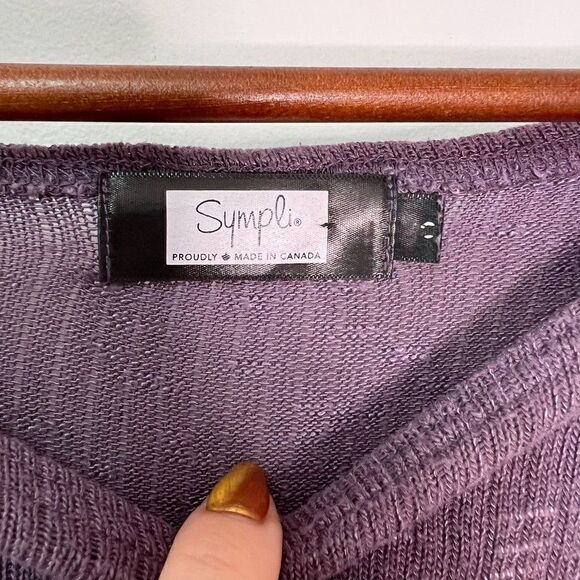 Sympli Purple Oversized Boxy Knit Cropped Half Sleeve Top - Picture 5 of 6